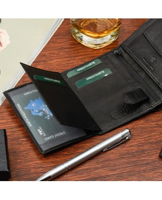 Męski portfel skórzany klasyczny RFiD czarny Beltimore K45