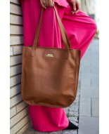 Torebka skórzana duża damska A4 klasyczna na ramię camel Beltimore L62