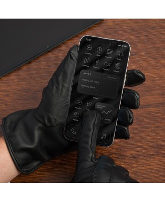 Rękawiczki skórzane męskie polar miś touch finger DOTYK ekran czarne BELTIMORE K32