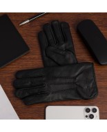 Rękawiczki skórzane męskie polar miś touch finger DOTYK ekran czarne BELTIMORE K32