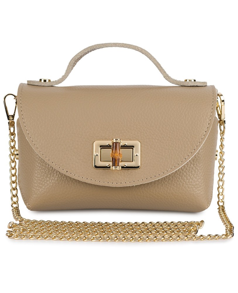 Torebka skórzana damska mała elegancka kopertówka wizytowa beżowa P46