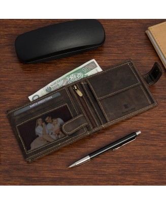 Portfel skórzany męski vintage poziomy klasyczny brązowy RFiD Beltimore S50