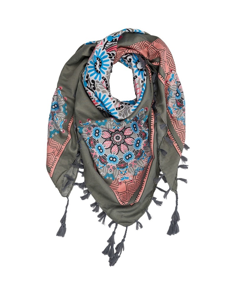 Szara chusta w kwiaty i paisley – stylowy dodatek do każdej stylizacji DB-9B