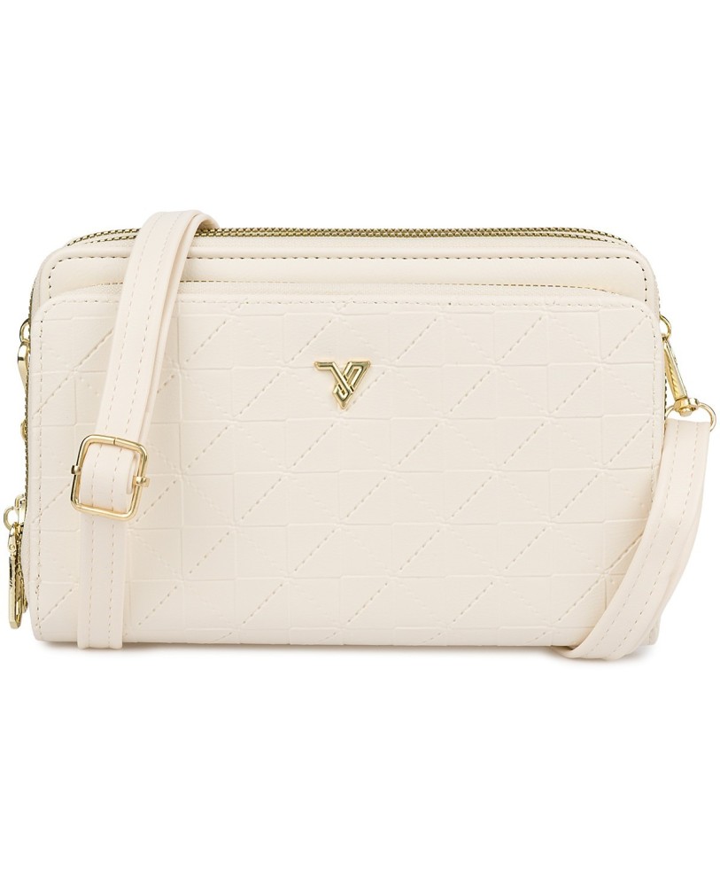 Ecru Torebka crossbody damska mini na telefon i dokumenty POR-T-51