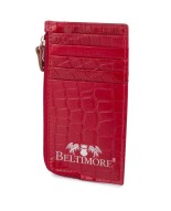 Etui na dokumenty karty czerwone skórzane skóra croco slim Beltimore J06