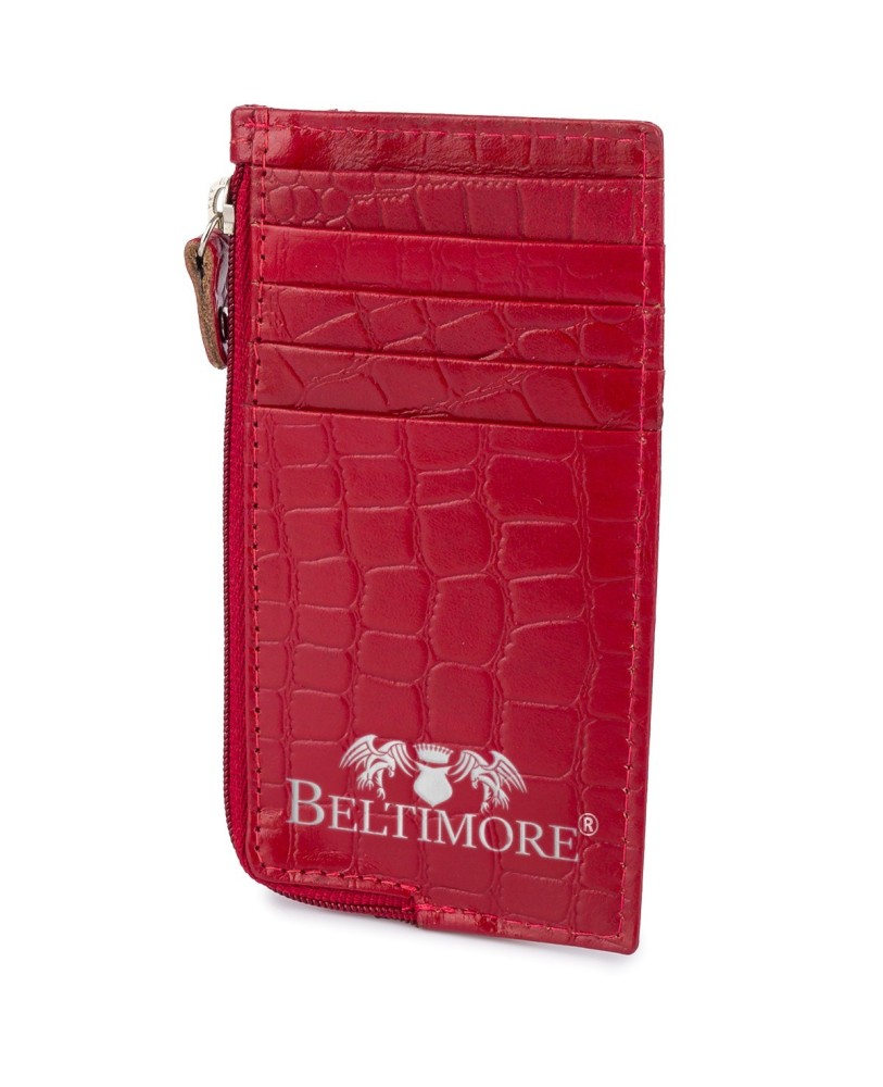 Etui na dokumenty karty czerwone skórzane skóra croco slim Beltimore J06