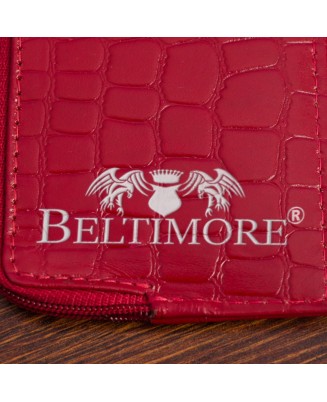Etui na dokumenty karty czerwone skórzane skóra croco slim Beltimore J06