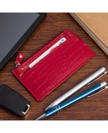 Etui na dokumenty karty czerwone skórzane skóra croco slim Beltimore J06