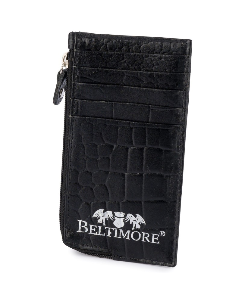 Etui na dokumenty karty czarne skórzane skóra croco slim Beltimore J06