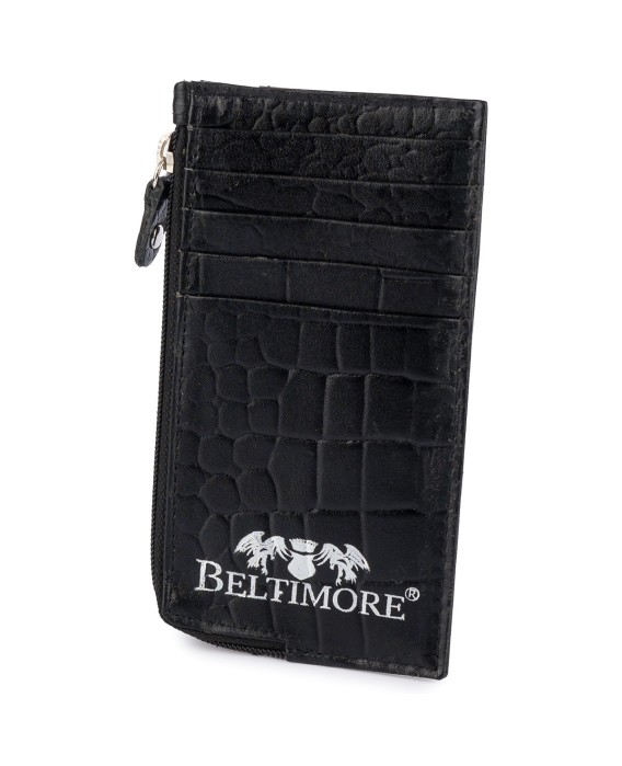 Etui na dokumenty karty czarne skórzane skóra croco slim Beltimore J06