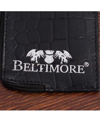 Etui na dokumenty karty czarne skórzane skóra croco slim Beltimore J06