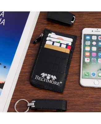 Etui na dokumenty karty czarne skórzane skóra croco slim Beltimore J06