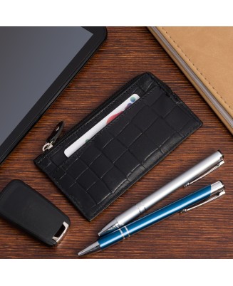 Etui na dokumenty karty czarne skórzane skóra croco slim Beltimore J06