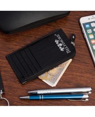 Etui na dokumenty karty czarne skórzane skóra croco slim Beltimore J06