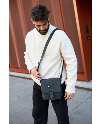 Torba męska skórzana na ramię zgrabna czarna elegancka Beltimore N11