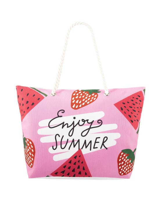 Torba Plażowa materiałowa owocowa I love Summer różowa duża A4 marynarska ZX-14361