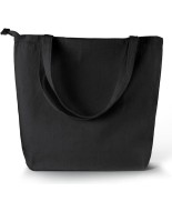 Torba na suwak CZARNY KOLOR duża szeroka bawełniana mocna gruba 220 GSM z suwakiem i kieszonką  TOTE BAG 45 x 40 cm BLACK_ZIP_1