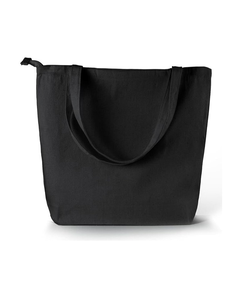 Torba na suwak CZARNY KOLOR duża szeroka bawełniana mocna gruba 220 GSM z suwakiem i kieszonką  TOTE BAG 45 x 40 cm BLACK_ZIP_1