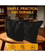 Torba na suwak CZARNY KOLOR duża szeroka bawełniana mocna gruba 220 GSM z suwakiem i kieszonką  TOTE BAG 45 x 40 cm BLACK_ZIP_1