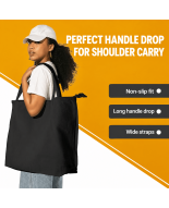 Torba na suwak CZARNY KOLOR duża szeroka bawełniana mocna gruba 220 GSM z suwakiem i kieszonką  TOTE BAG 45 x 40 cm BLACK_ZIP_1