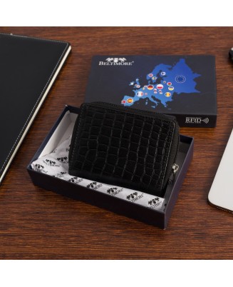 Portfel skórzany damski poziomy RFiD skóra klasyk Beltimore czarny croco A08