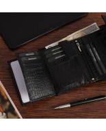 Portfel skórzany damski poziomy RFiD skóra klasyk Beltimore czarny croco A08