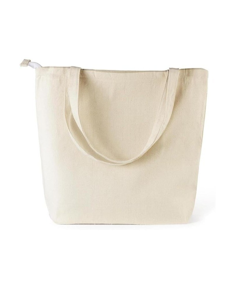 Torba na suwak NATURALNY KOLOR duża szeroka bawełniana mocna gruba 220 GSM z suwakiem i kieszonką  TOTE BAG 45 x 40 cm NAT_ZIP_1