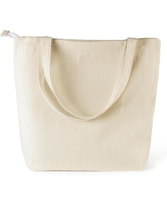Torba na suwak NATURALNY KOLOR duża szeroka bawełniana mocna gruba 220 GSM z suwakiem i kieszonką  TOTE BAG 45 x 40 cm NAT_ZIP_1