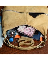Beżowa torebka skórzana, zamszowa torba, duża A4 Vera Pelle K51