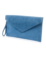 Niebieska zamszowa kopertówka, skórzana torebka wieczorowa, włoska kopertówka Vera Pelle N12