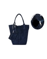 Granatowa torebka damska, duża skórzana torba shopper, torebka A4 do szkoły T49