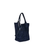 Granatowa torebka damska, duża skórzana torba shopper, torebka A4 do szkoły T49