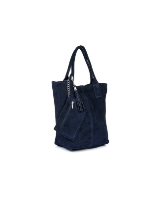 Granatowa torebka damska, duża skórzana torba shopper, torebka A4 do szkoły T49
