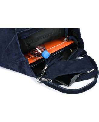 Granatowa torebka damska, duża skórzana torba shopper, torebka A4 do szkoły T49