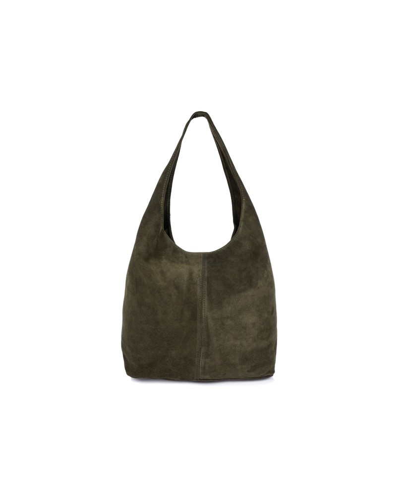 Khaki  zamszowa torebka, skórzana torba damska, włoska torebka ze skóry naturalnej U35