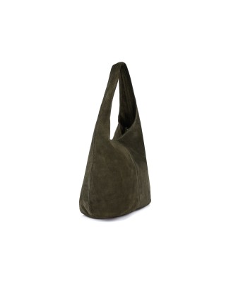 Khaki  zamszowa torebka, skórzana torba damska, włoska torebka ze skóry naturalnej U35