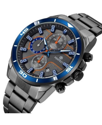 Grafitowy elegancki zegarek męski bransoleta duży solidny Perfect CH02M