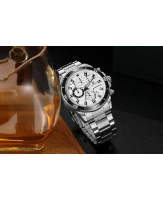 Srebrny elegancki zegarek męski bransoleta duży solidny Perfect CH02M