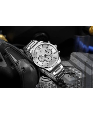 Klasyczny srebrny zegarek męski bransoleta duży solidny Perfect CH01M