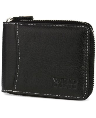 Czarny skórzany portfel zasuwany duży RFiD Wild Horse H02