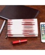 Biały w czerwone paski skórzany lakierowany portfel damski CROCO 827