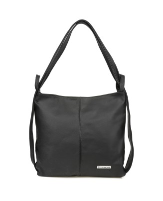 Czarna plecako-torba, skórzana torebka A4, damski plecak ze skóry, worek Beltimore U37