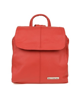 Czerwony skórzany plecak, damski plecaczek ze skóry, mały plecak z klapą Beltimore S41