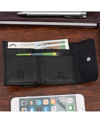 Skórzany portfelik męski banknotówka mały czarny portfel Albatros R86