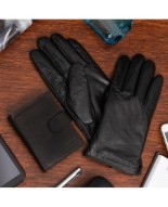 Zestaw męski skórzany portfel pionowy rękawiczki czarne Beltimore T91