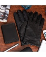 Zestaw męski skórzany portfel pionowy rękawiczki czarne Beltimore T83