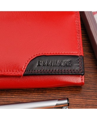 Damski skórzany portfel duży poziomy retro RFiD czerwony BELTIMORE 040