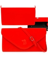 Czerwona kopertówka na pasku, mała torebka kopertówka, elegancka kopertówka skórzana Beltimore W19