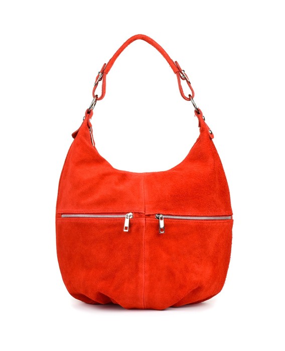 Czerwona torebka skórzana, zamszowa torba, duża A4 Vera Pelle K51