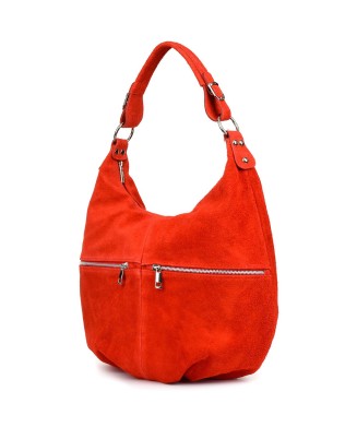Czerwona torebka skórzana, zamszowa torba, duża A4 Vera Pelle K51